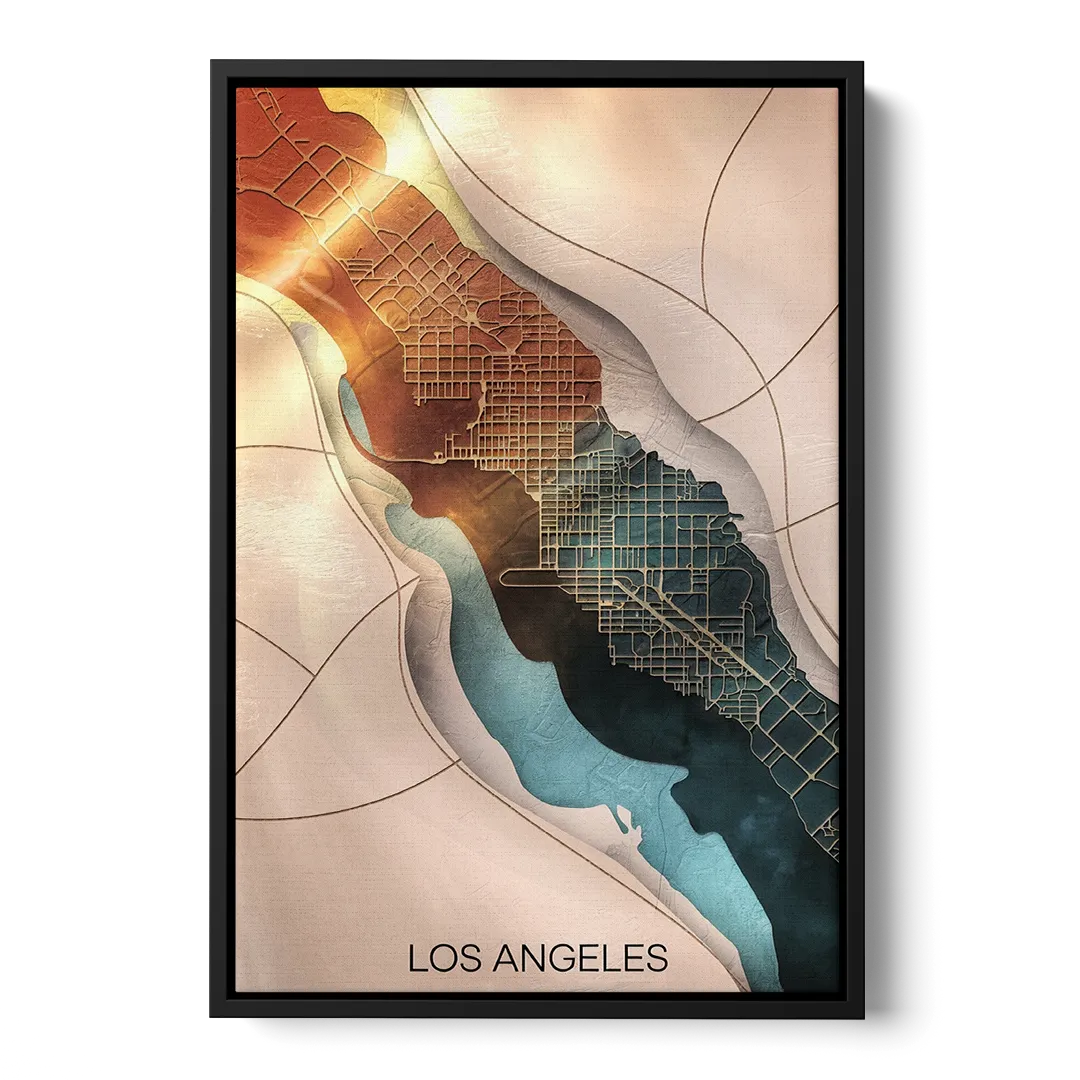 Los Angeles Map Design - Black Frame Canvas