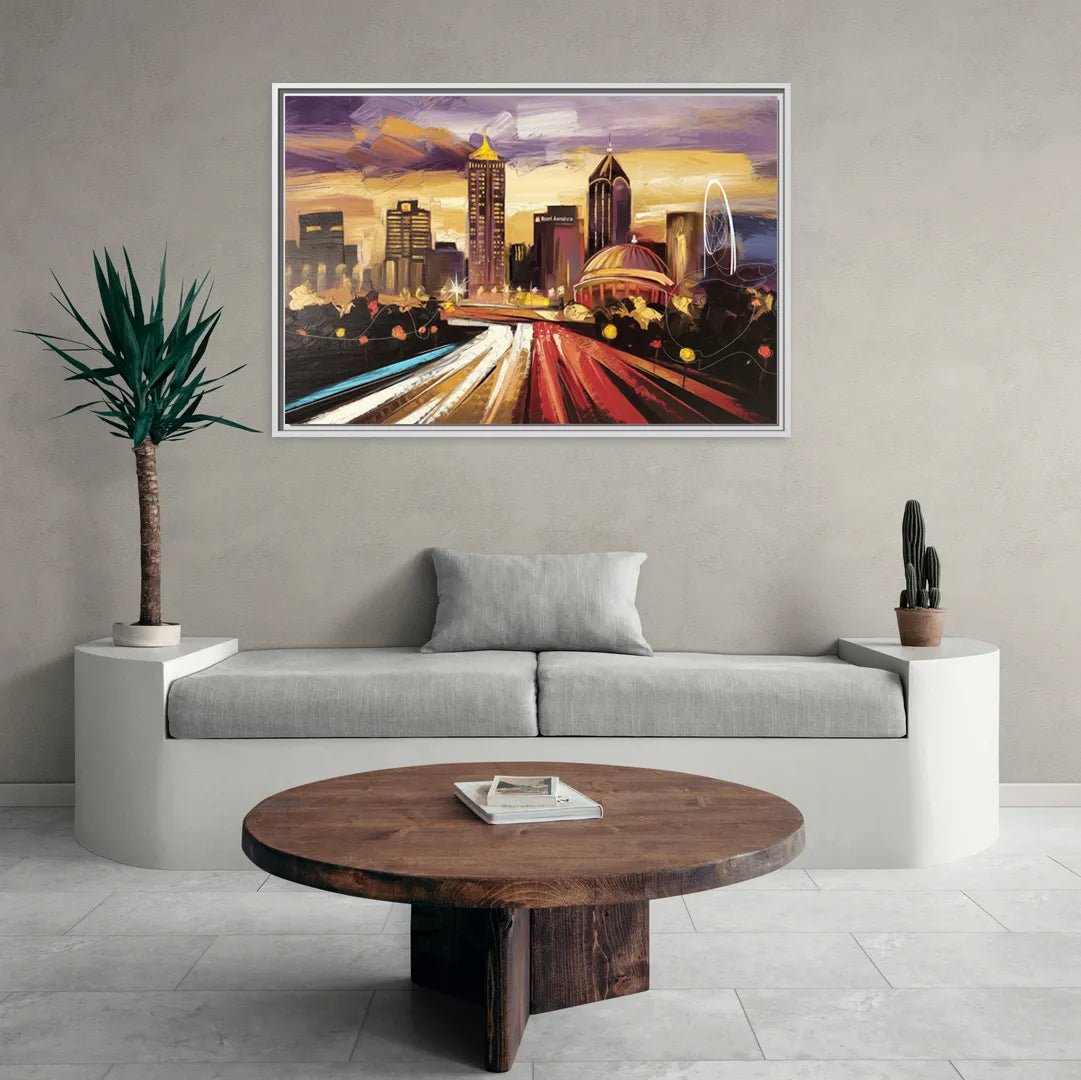 Atlanta Skyline With Georgia Dome - Living Room White Frame Canvas