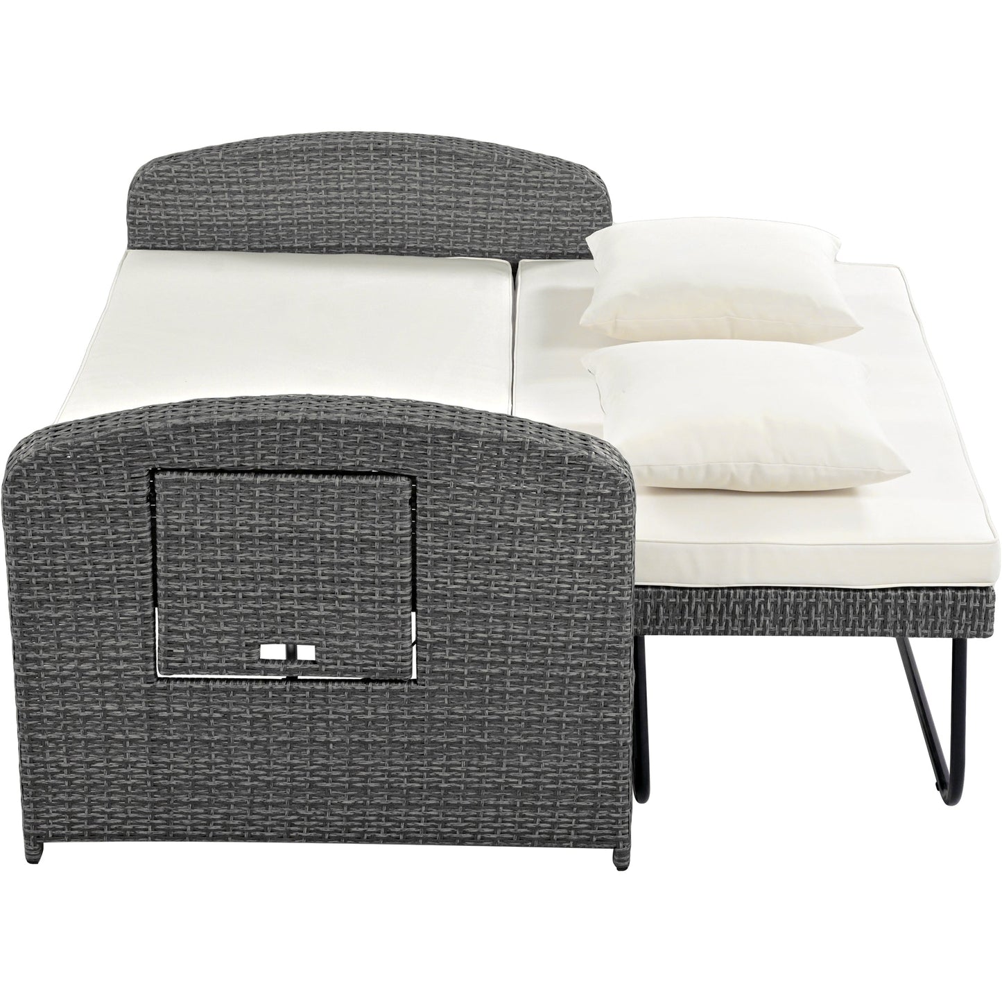 Elegant PE Wicker Double Chaise Lounge - 2-Person Patio Daybed with Recliner