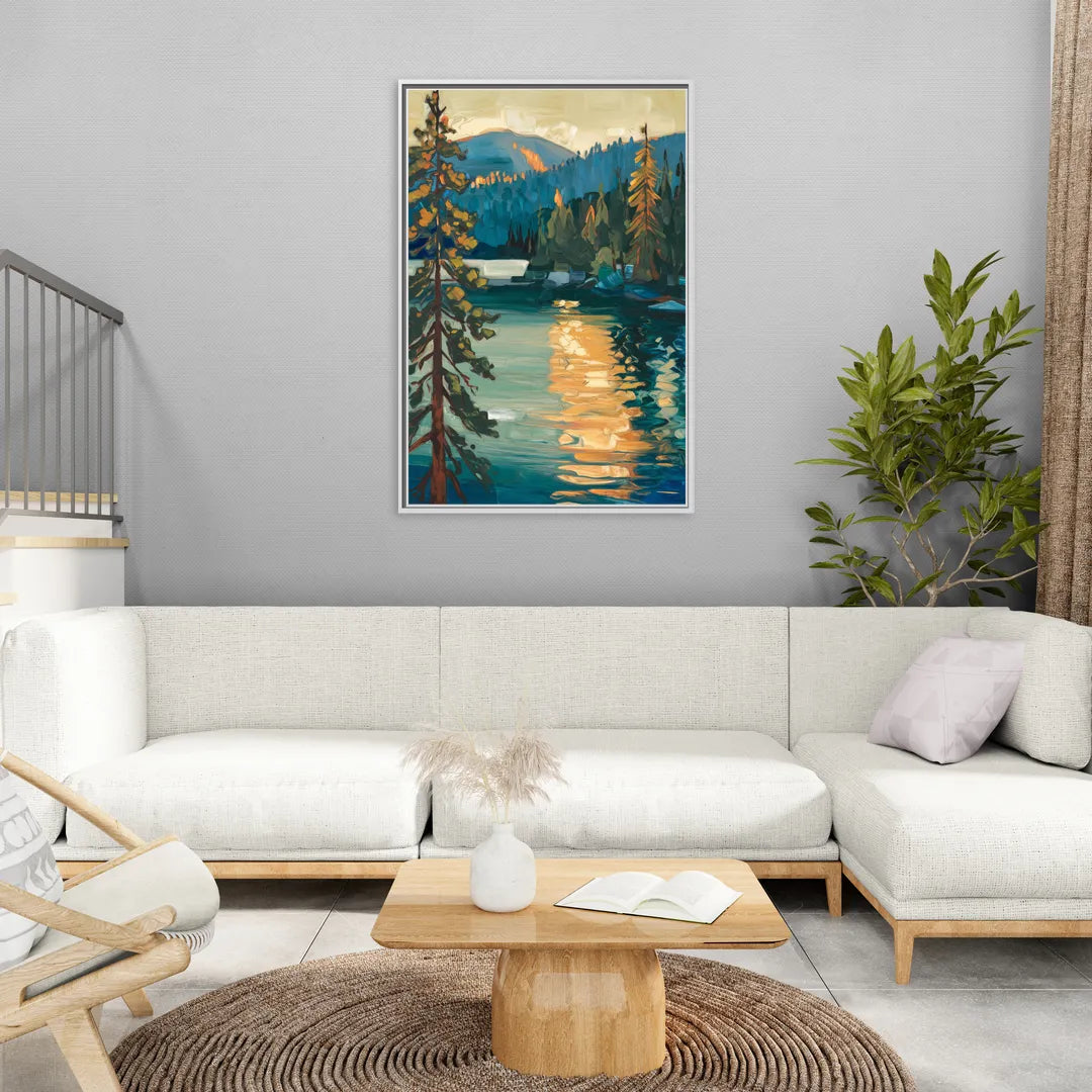 Lake Tahoe Forest Horizon - Living Room White Frame Canvas