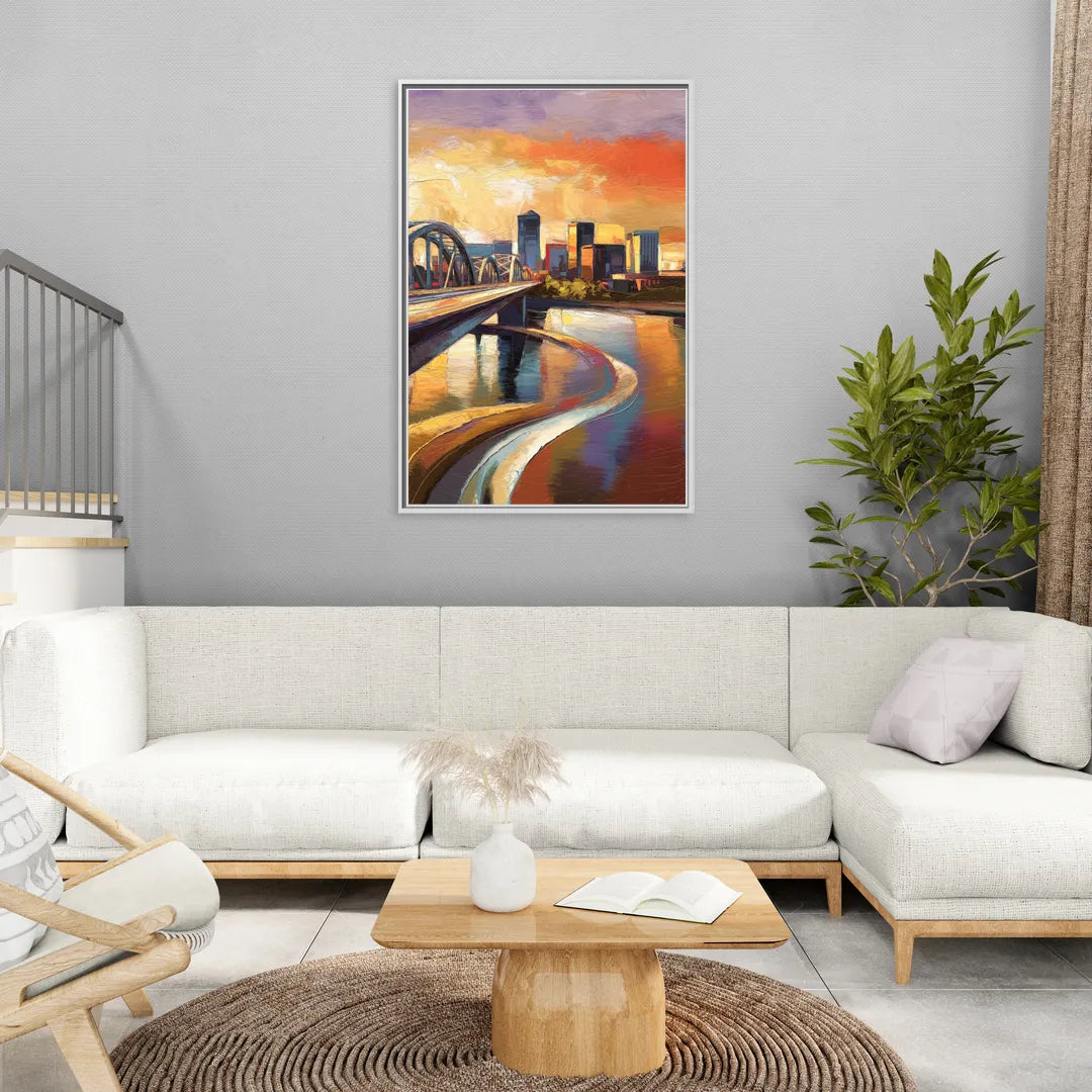 Memphis Riverfront Views - Living Room White Frame Canvas