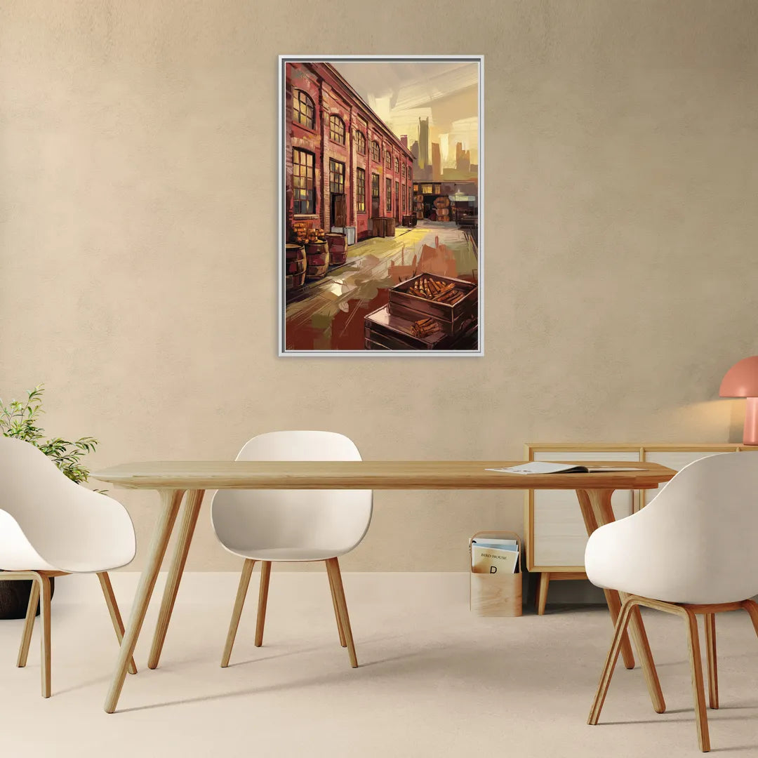 Durham Tobacco Warehouse Charm - Living Room White Frame Canvas