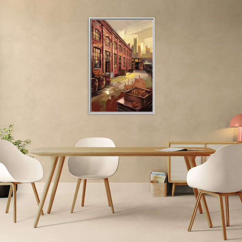 Durham Tobacco Warehouse Charm - Living Room White Frame Canvas