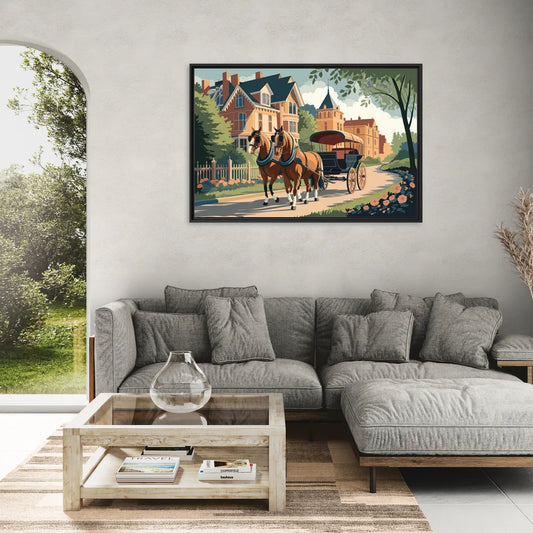 Mackinac Island Horse Carriage Ride - Living Room Black Frame Canvas