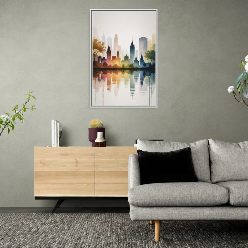 Quebec City Skyline - Living Room White Frame Canvas