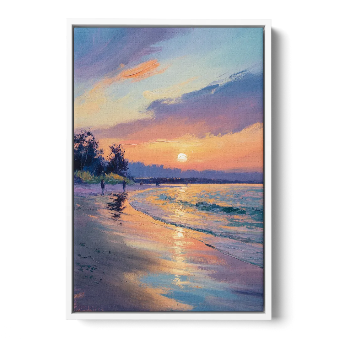 English Bay Sunset - White Frame Canvas