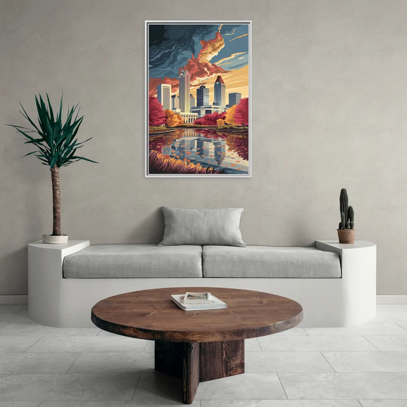Atlanta Skyline in Autumn - Living Room White Frame Canvas