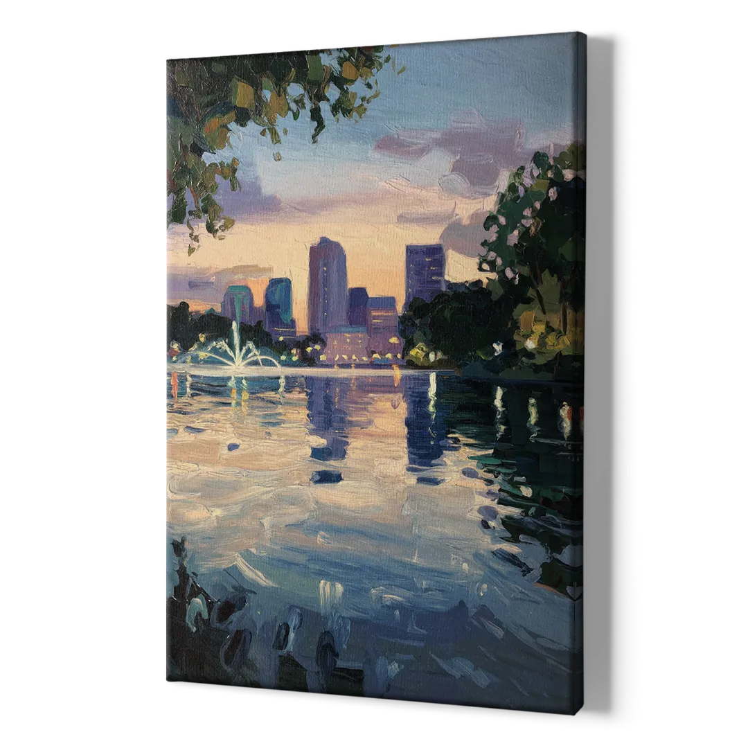 Orlando Lake Eola Reflection - Canvas Print Art Sides
