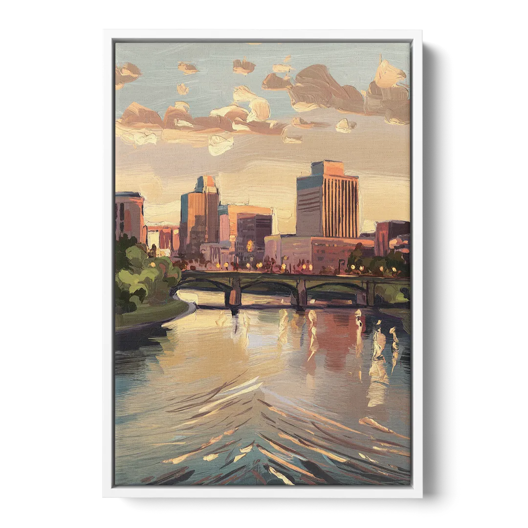 Little Rock Downtown Panorama - White Frame Canvas