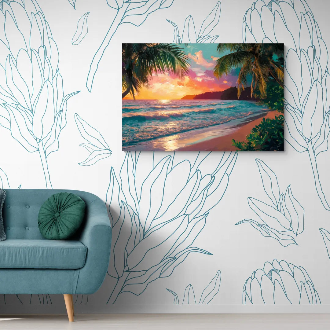 Myrtle Beach Waves And Palms - Canvas Wall Art Living Room