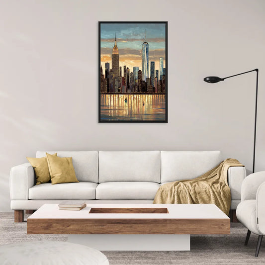 New York City Artistic View - Living Room Black Frame Canvas