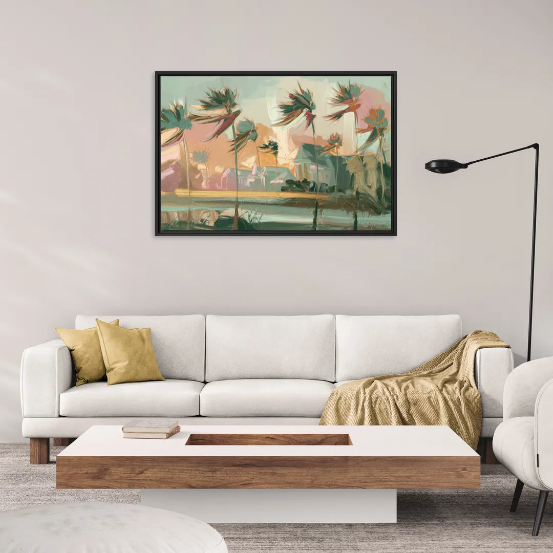 Charleston Palmetto Trees - Living Room Black Frame Canvas
