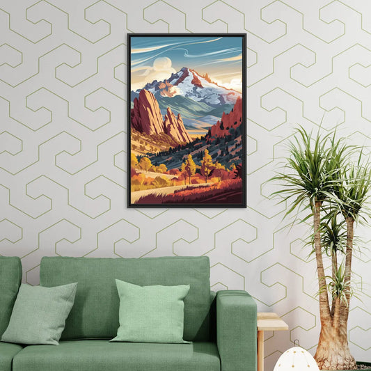 Colorado Springs Pikes Peak Panorama - Living Room Black Frame Canvas