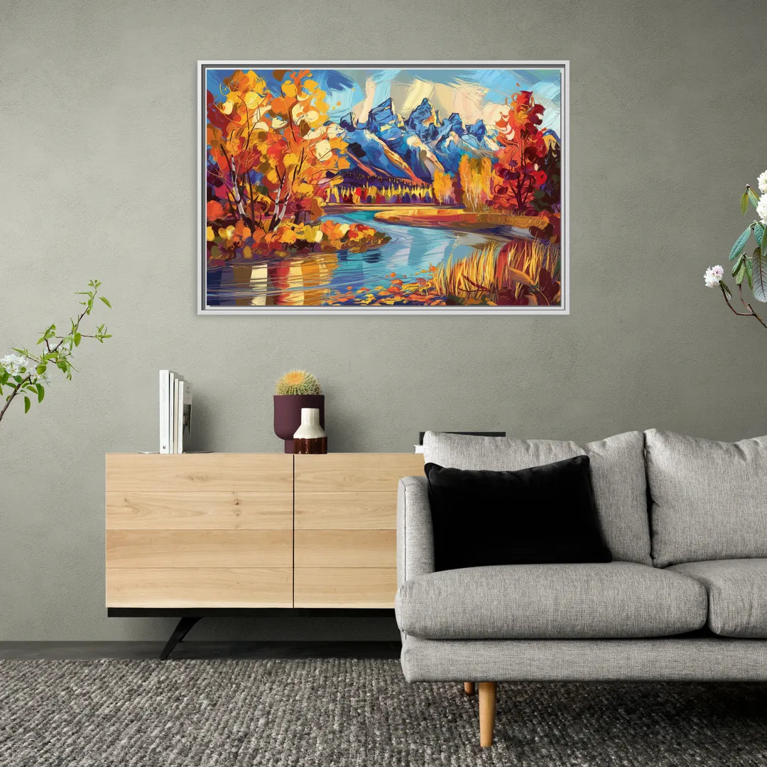 Jackson Hole Autumn Colors - Living Room White Frame Canvas