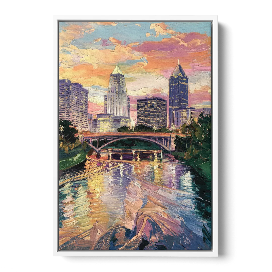 Columbus Scioto River View - White Frame Canvas