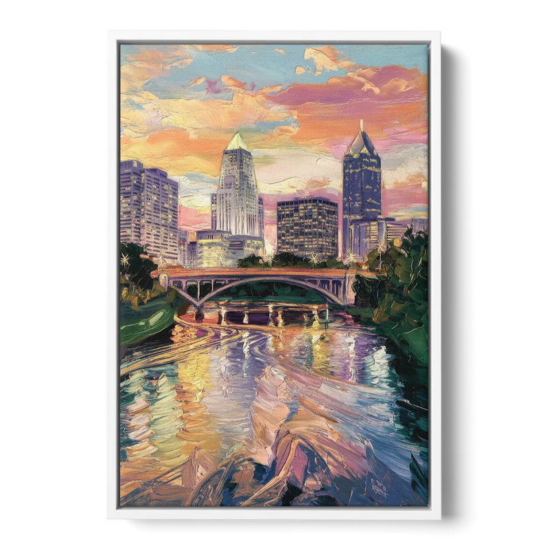 Columbus Scioto River View - White Frame Canvas