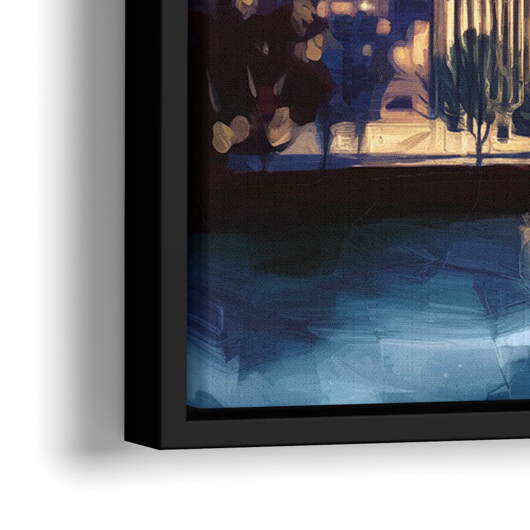 Indianapolis Nighttime Skyline - Close-Up Black Frame Canvas