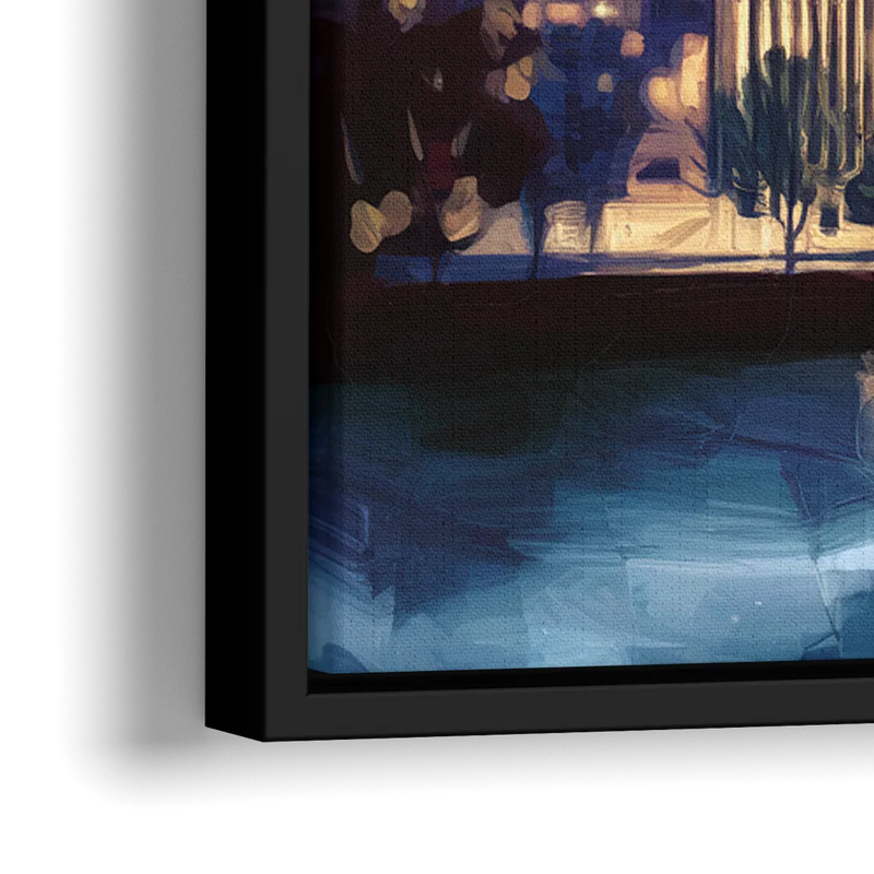 Indianapolis Nighttime Skyline - Close-Up Black Frame Canvas