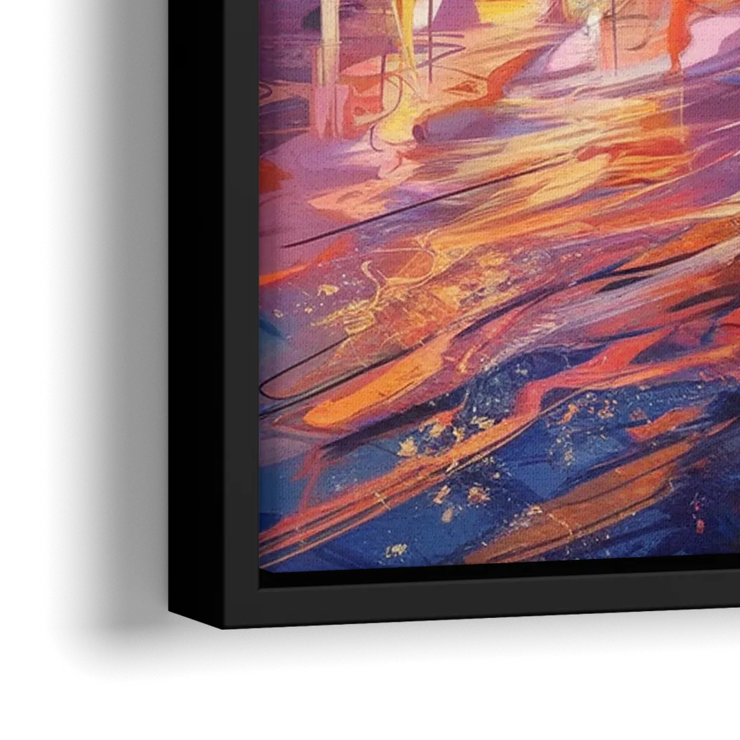 Philadelphia Skyline at Sunset - Close-Up Black Frame Canvas