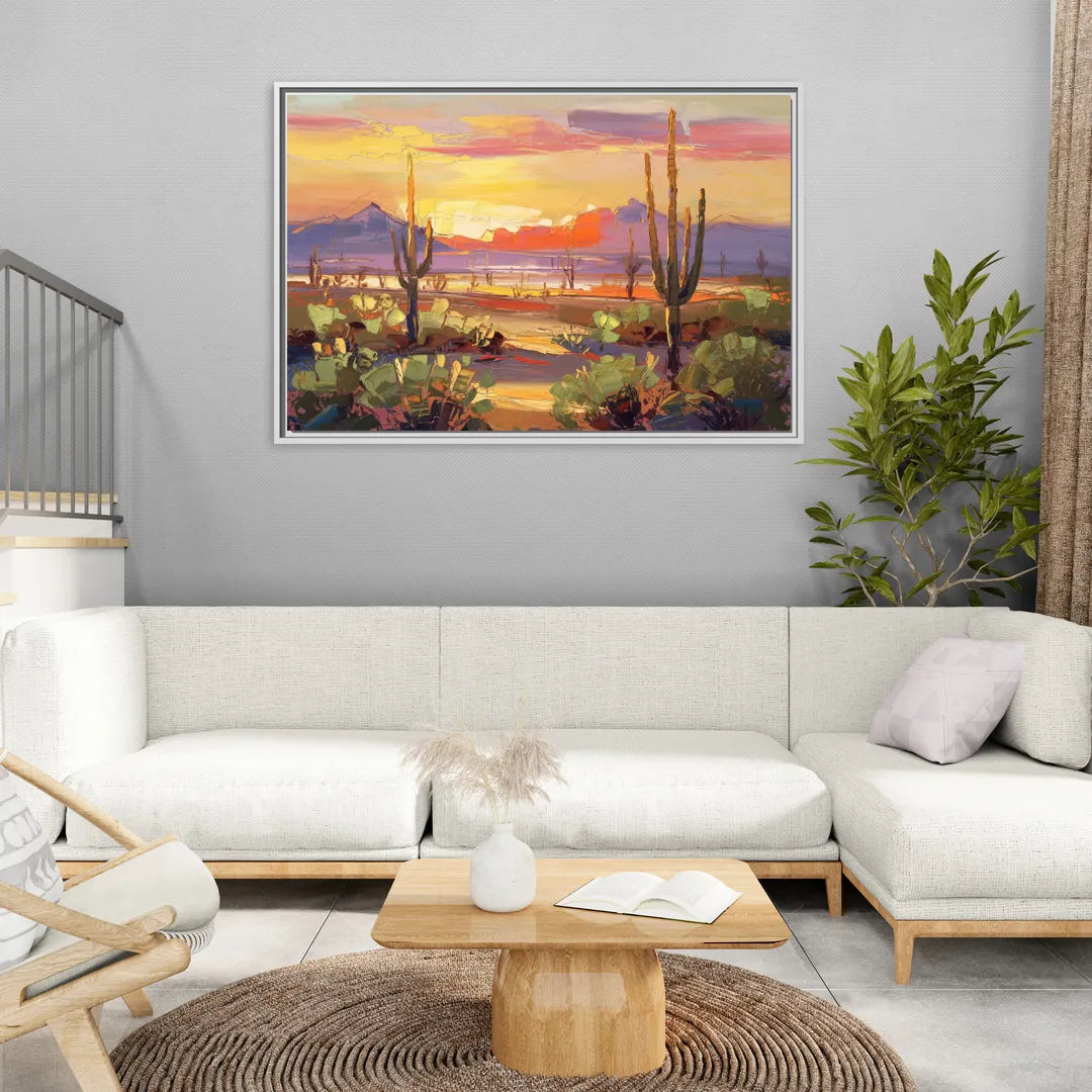 Phoenix Desert Horizon Scene - Living Room White Frame Canvas
