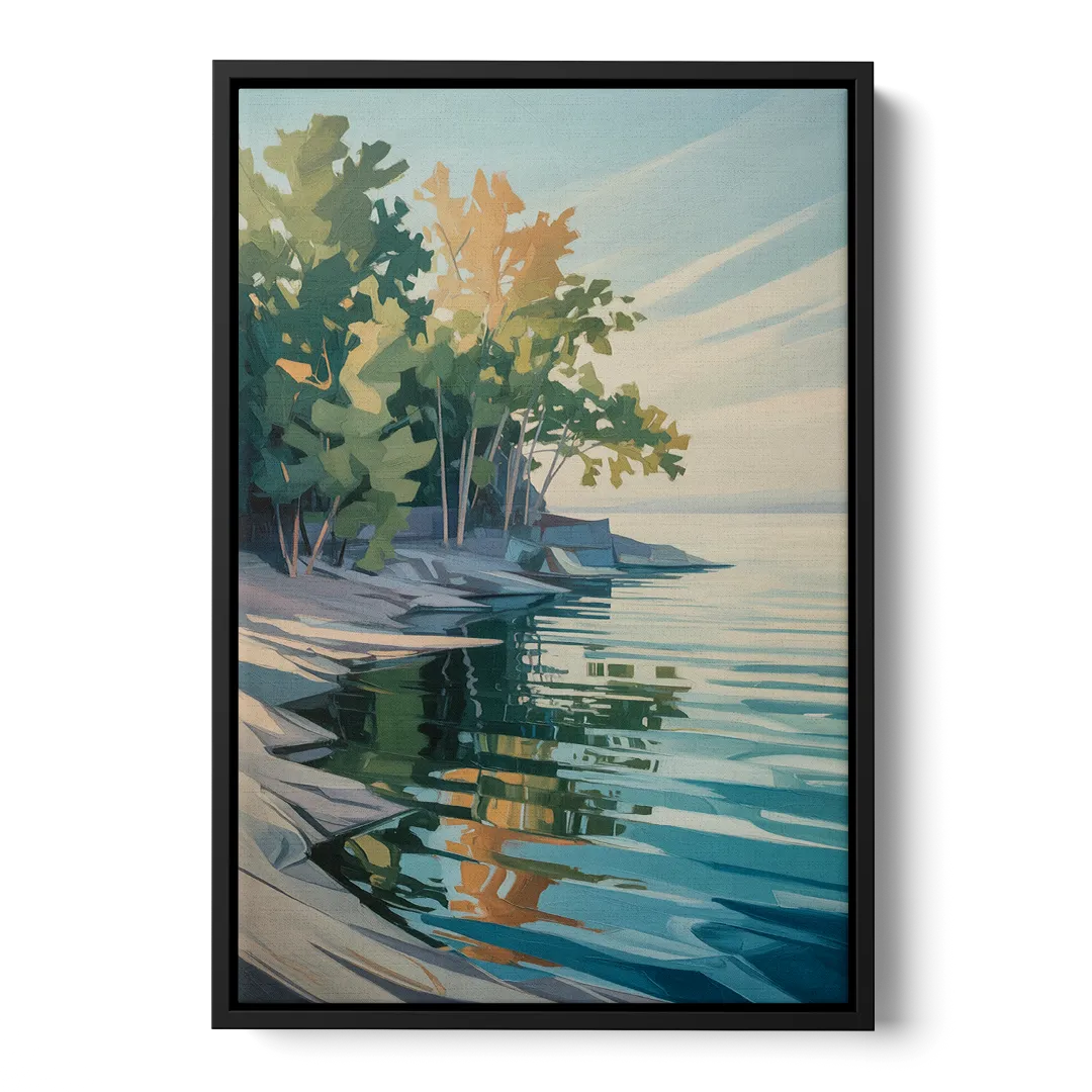 Lake Ontario Reflections - Black Frame Canvas