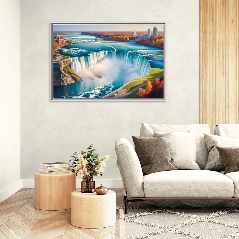 Niagara Falls from Above - Living Room White Frame Canvas