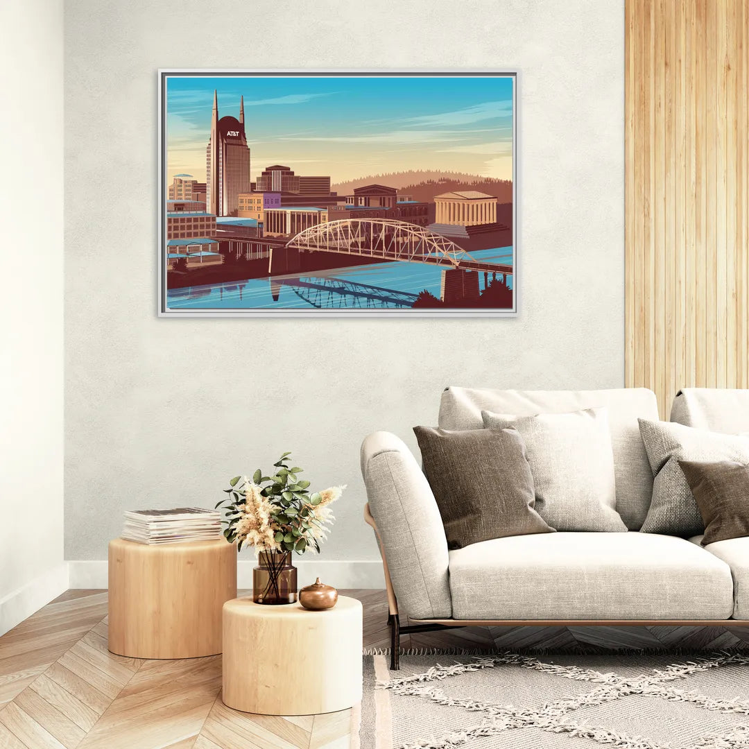 Nashville Historic Landmarks - Living Room White Frame Canvas