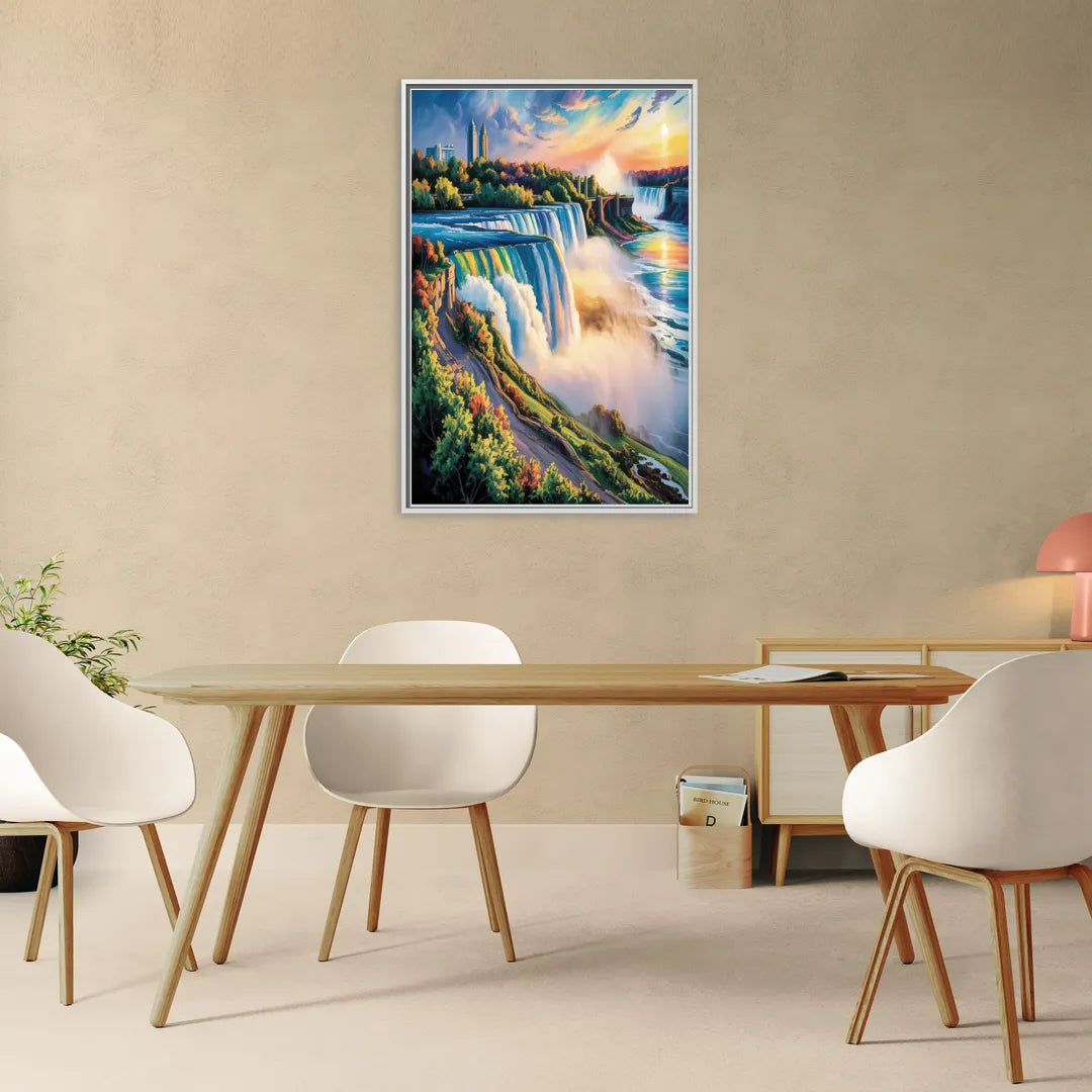 Niagara Falls Tourist View - Living Room White Frame Canvas