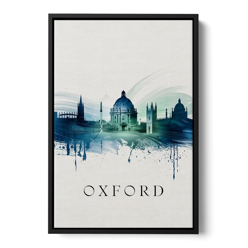 Oxford Skyline Panorama - Black Frame Canvas
