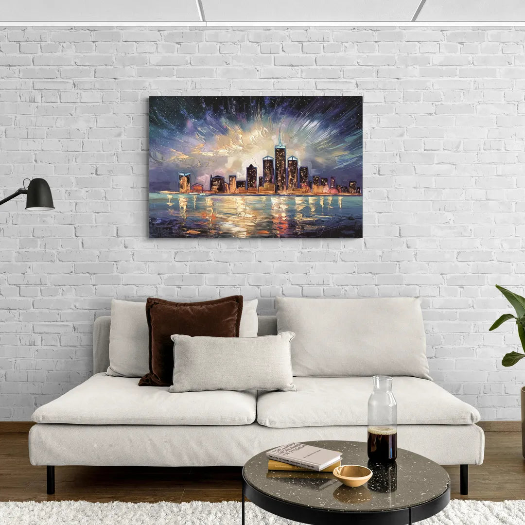Detroit Skyline And Stars - Canvas Wall Art Living Room