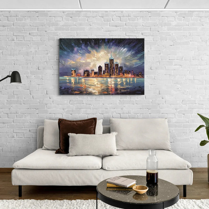 Detroit Skyline And Stars - Canvas Wall Art Living Room