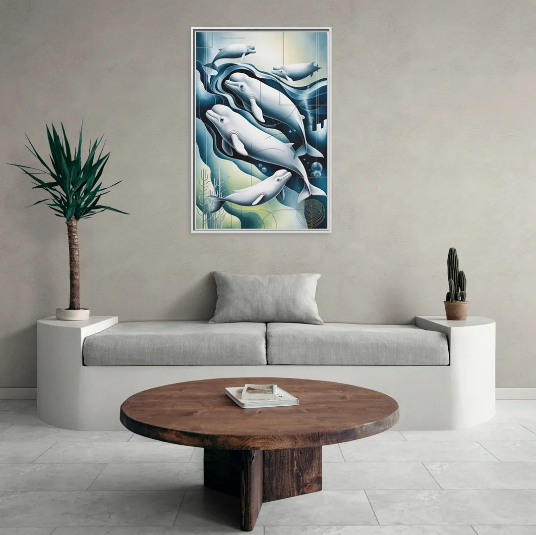 Beluga Waters - Living Room White Frame Canvas