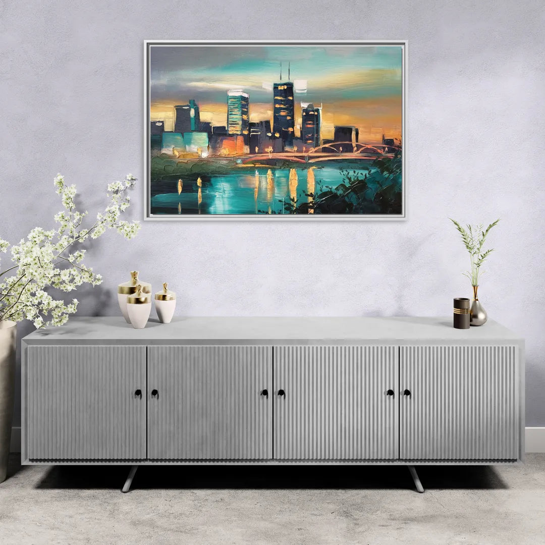 Des Moines Urban Charm - Living Room White Frame Canvas