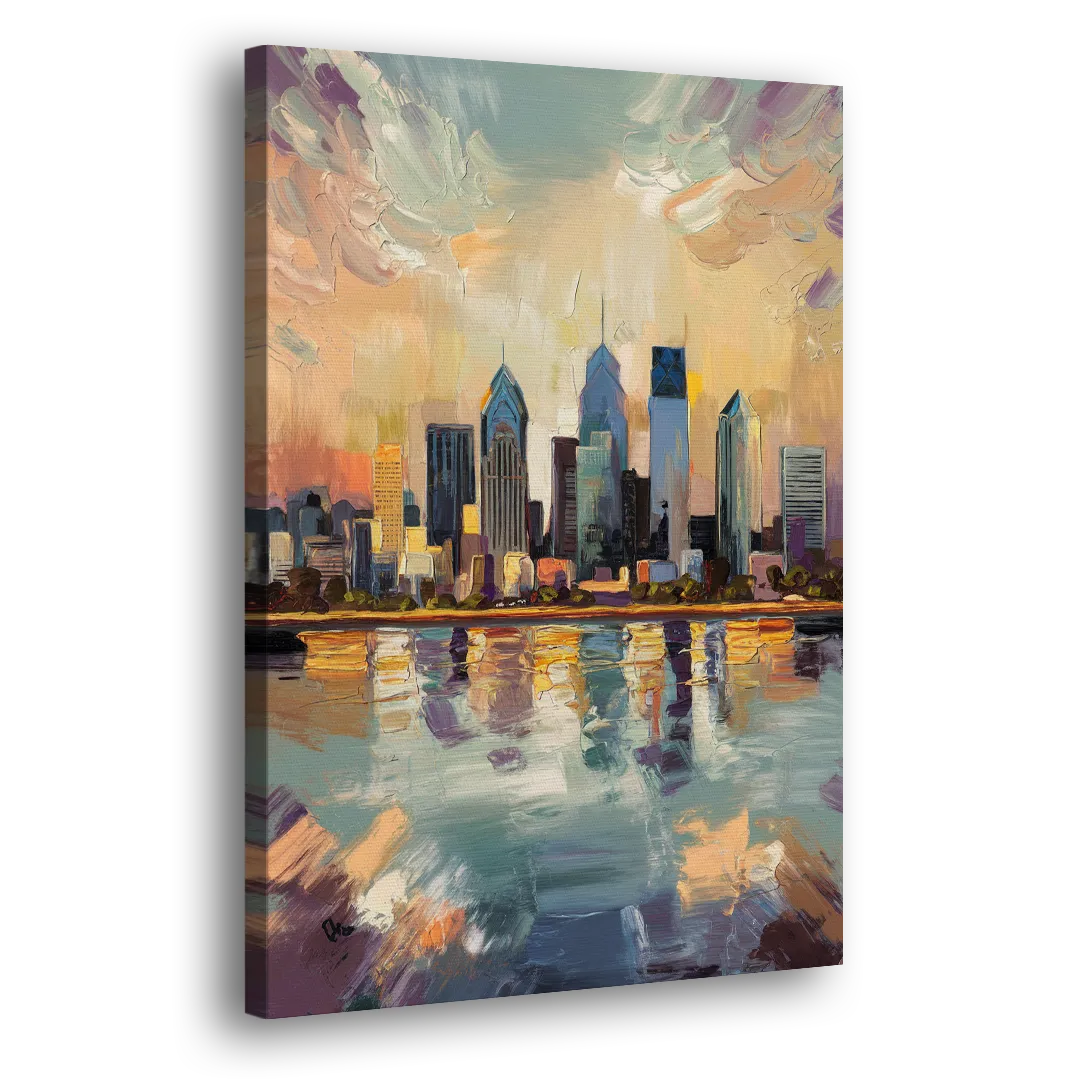 Philadelphia Skyline Reflections - Canvas Print Art Sides