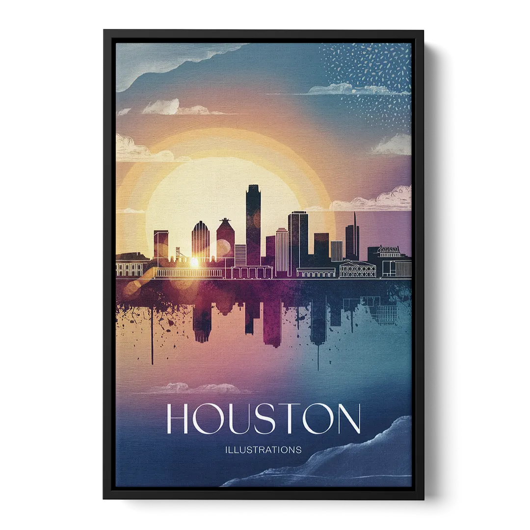 Houston Iconic Landmarks - Black Frame Canvas