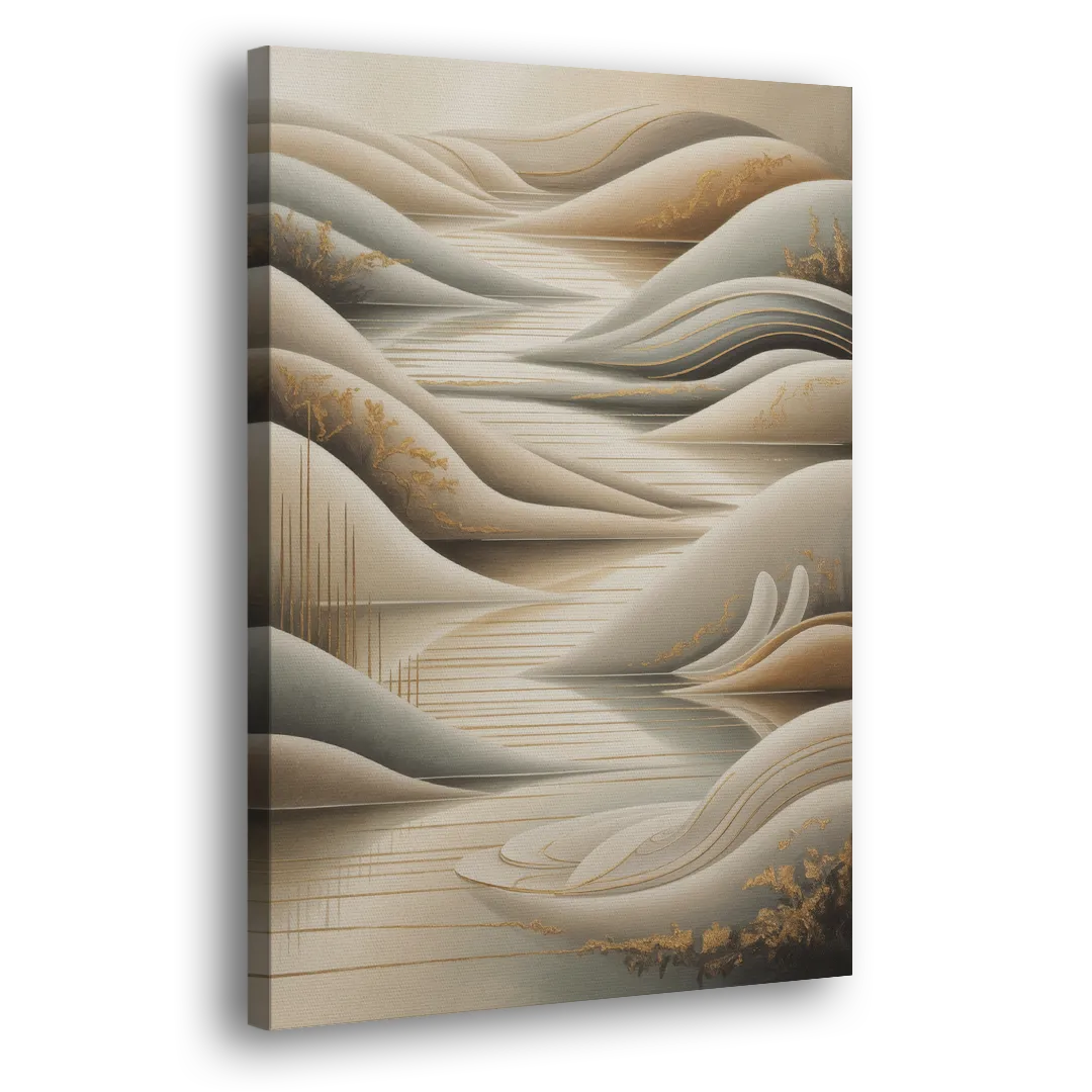 Luxurious Flowing Forms Beige Abstract - Canvas Print Art Sides