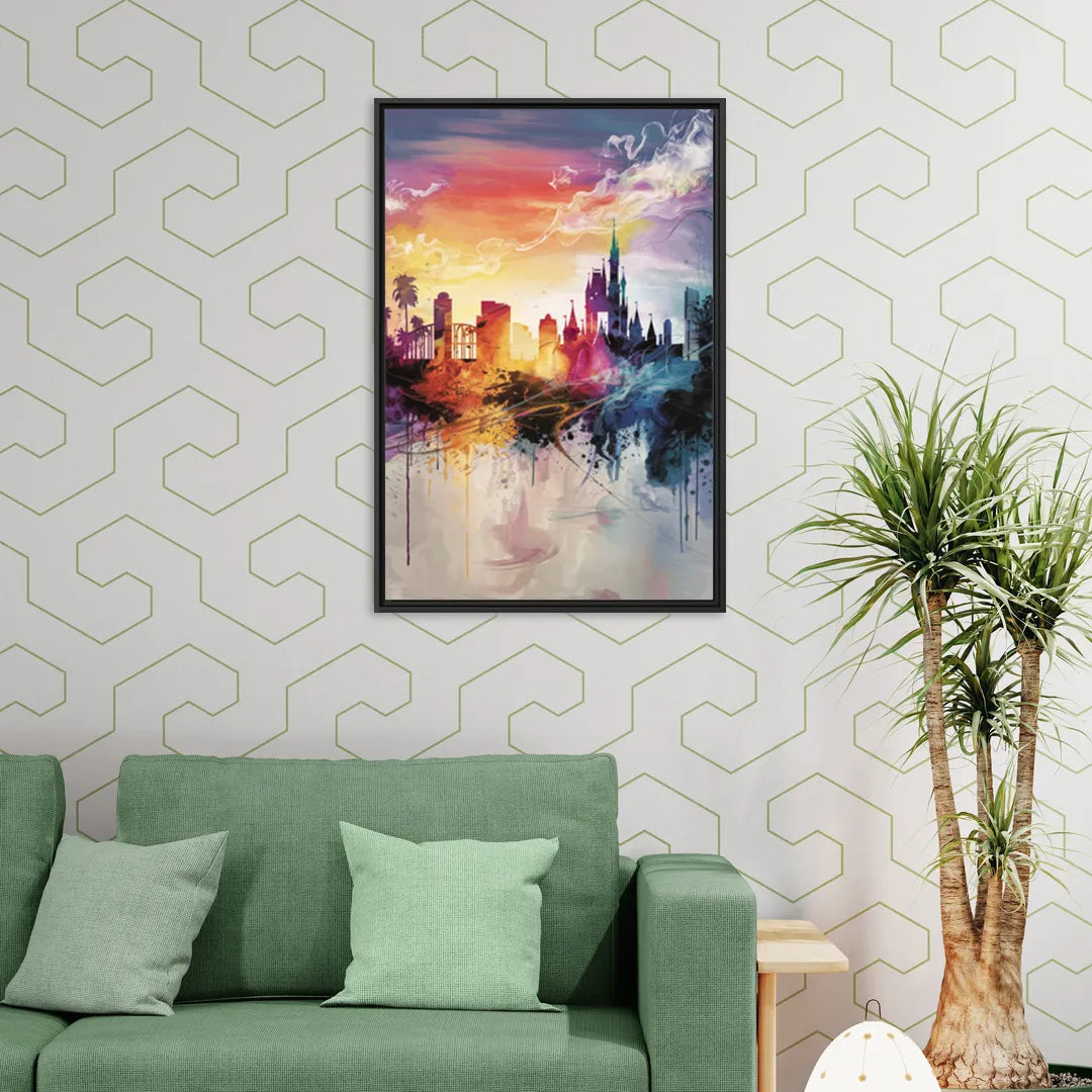 Orlando Skyline at Sunset - Living Room Black Frame Canvas