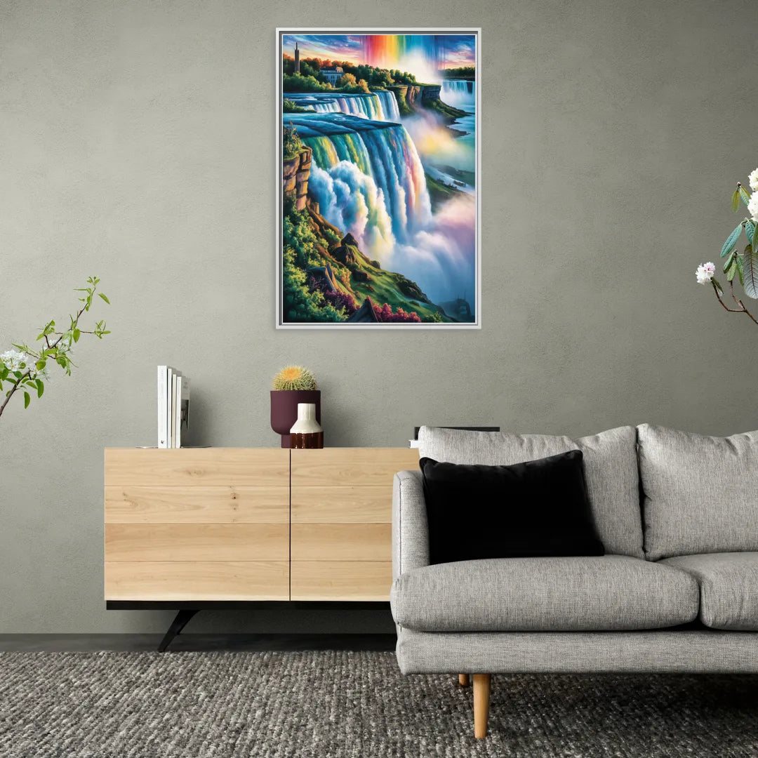 Niagara Falls Close Up - Living Room White Frame Canvas