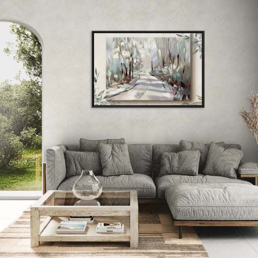 Sitka Tree Lined Trails - Living Room Black Frame Canvas