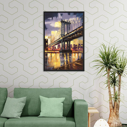 New York City Iconic Bridges - Living Room Black Frame Canvas