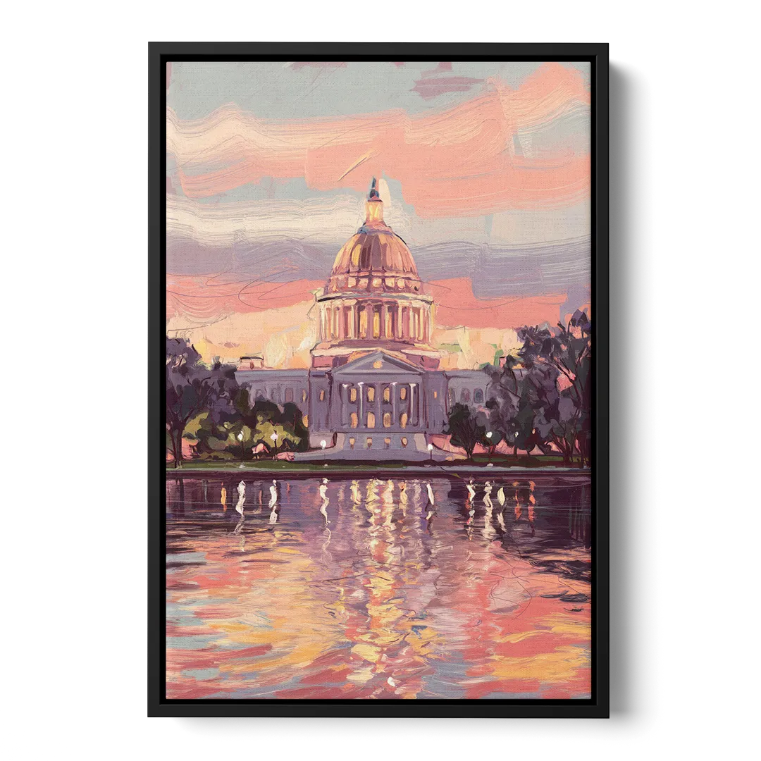 Madison Sunset Over Capitol - Black Frame Canvas