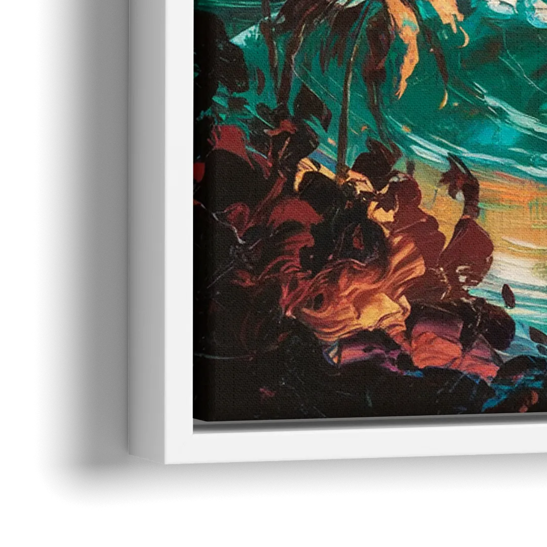 Los Angeles Sunset Over The Ocean - Close-Up White Frame Canvas