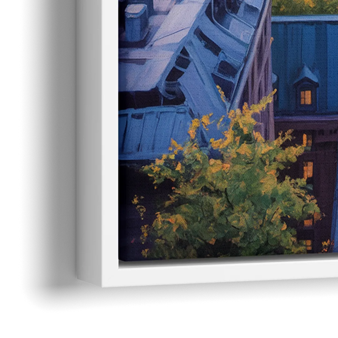 Montreal Rooftop View - Close-Up White Frame Canvas