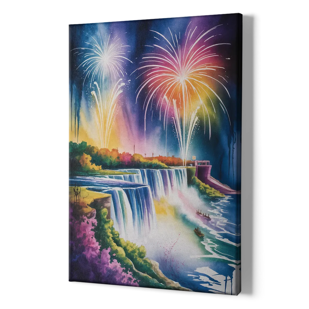 Niagara Falls Fireworks Show - Canvas Print Art Sides