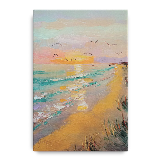 Galveston Beach Sunrise - Canvas Wall Art