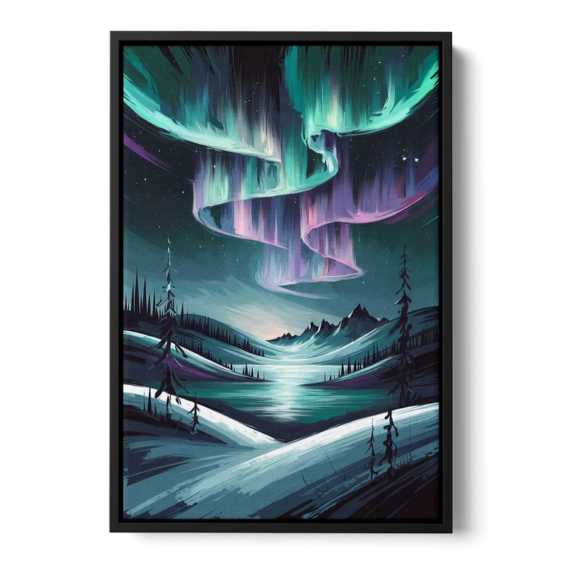 Aurora Skyline Glow - Black Frame Canvas