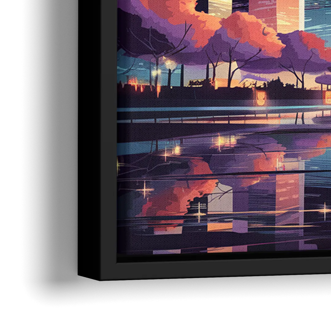 Garland Cityscape Sunset Horizon - Close-Up Black Frame Canvas