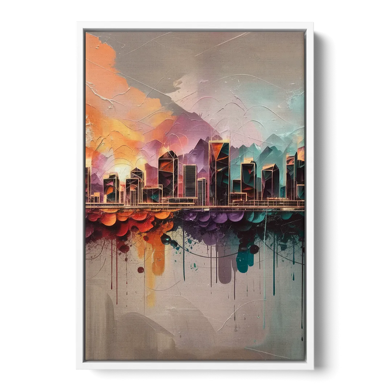 Denver Artistic Skyline - White Frame Canvas