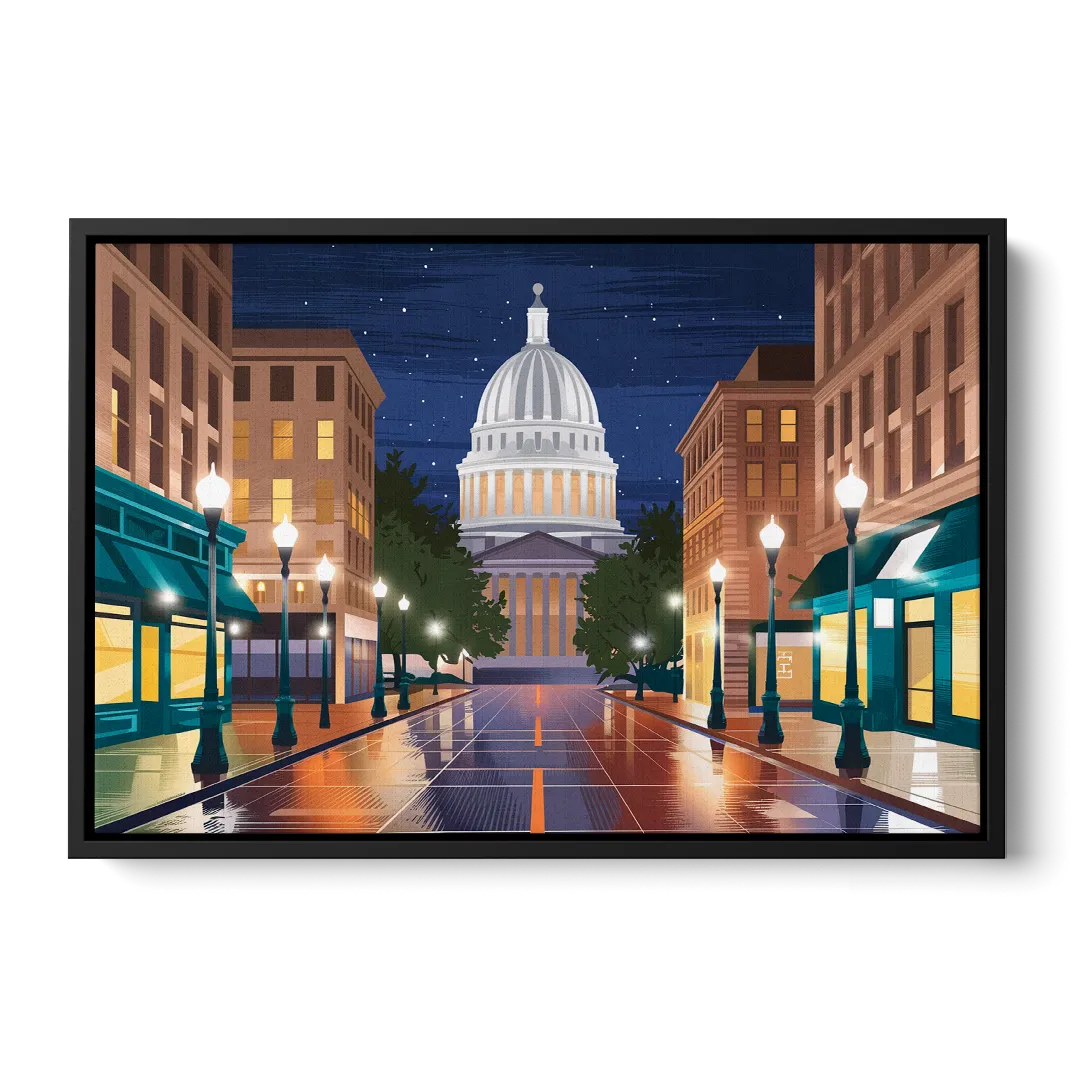 Madison Capitol Square Nights - Black Frame Canvas