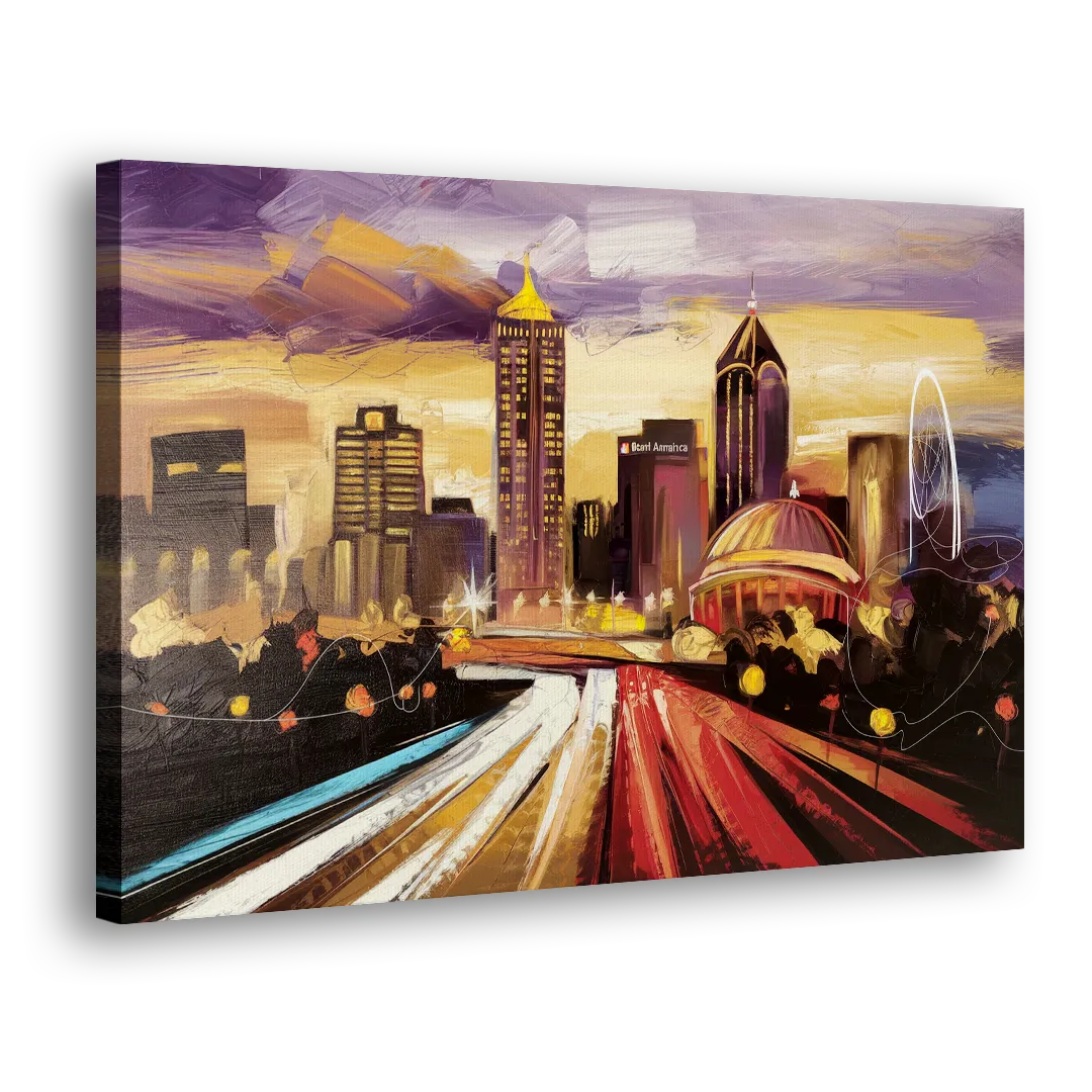 Atlanta Skyline With Georgia Dome - Canvas Print Art Sides